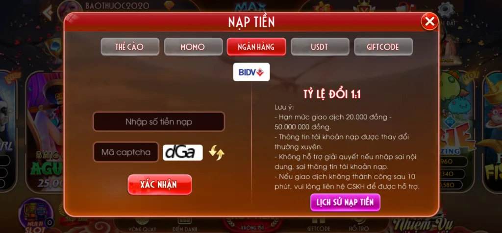 nạp bank max10